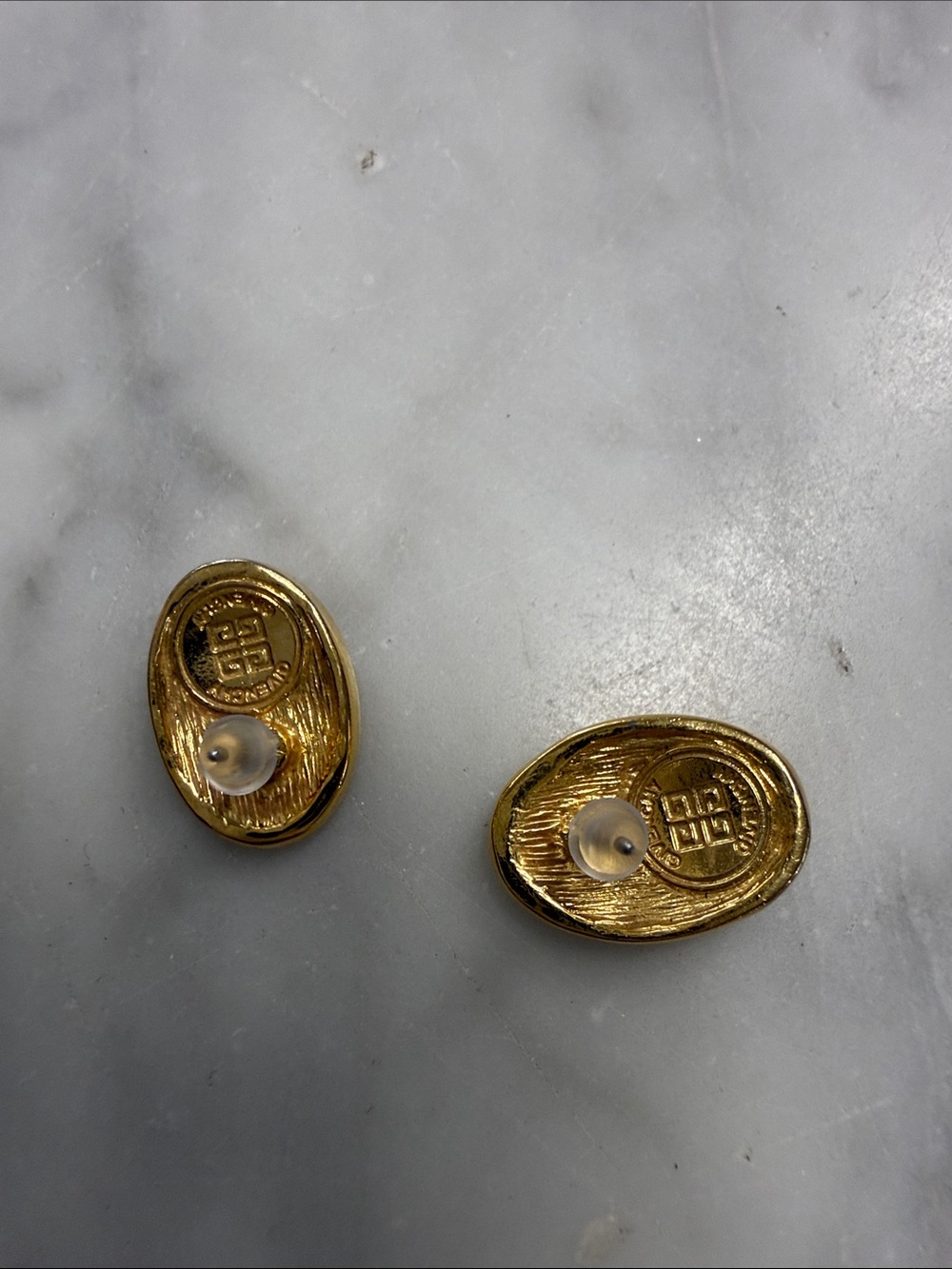 Givenchy Vintage Gold Tone Oval Swirl Stud Earrings - Picture 2 of 4